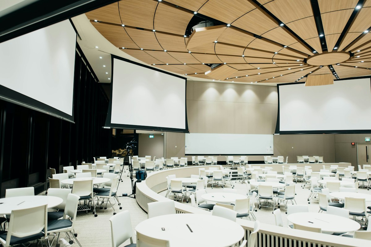Event space set up for a banquet
