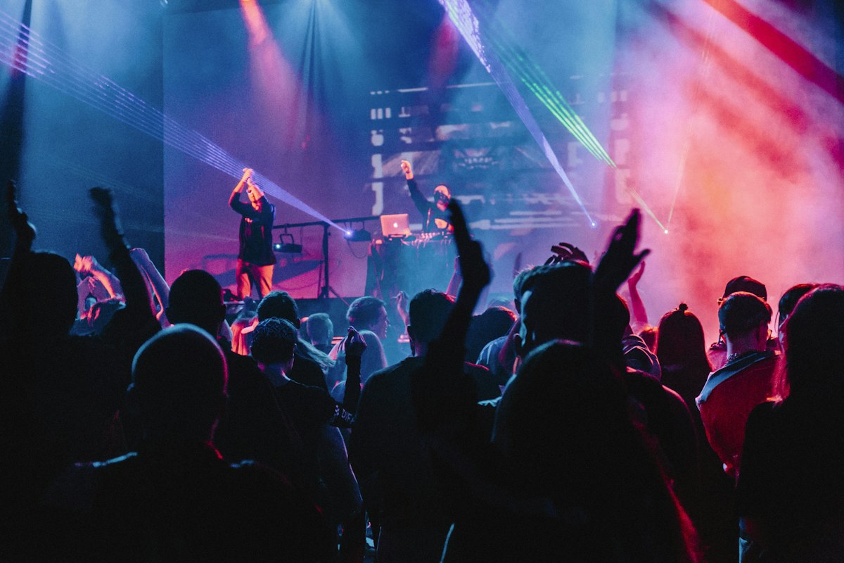 Dance floor party with DJ lights